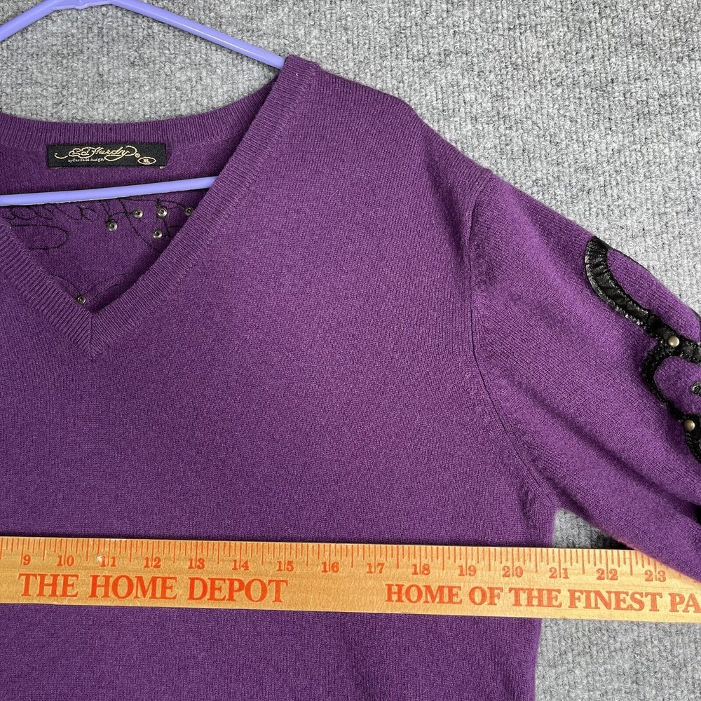 Vintage Ed Hardy Christian Audigier Top Women XL Wool Cashmere Love‎ Kills Slow - Picture 5 of 7
